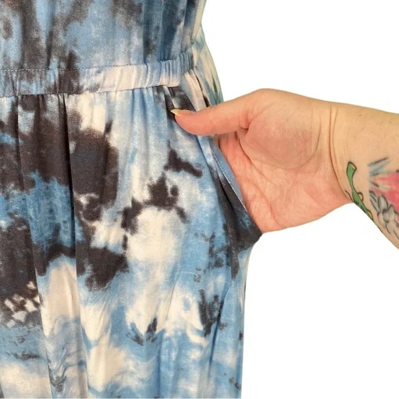 Torrid Blue Tie Dye Off The Shoulder Super Soft Knits Culotte Jumpsuit - Picture 5 of 15